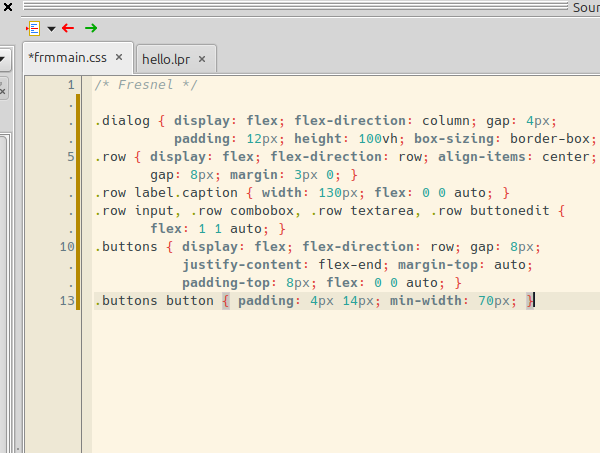 The CSS file of a form, open in the Lazarus source editor.