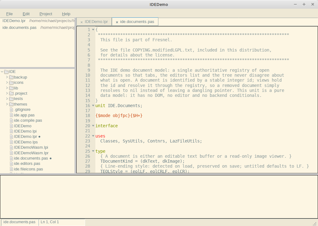 The IDE demo, built from standard Fresnel controls.