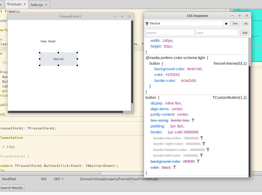 The Fresnel CSS inspector in the Lazarus IDE.